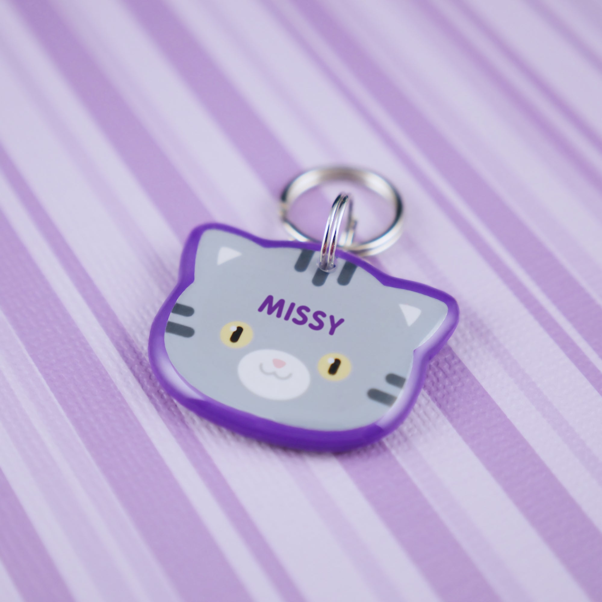 Gray Tabby Cat ID Tag - Pixsqueaks